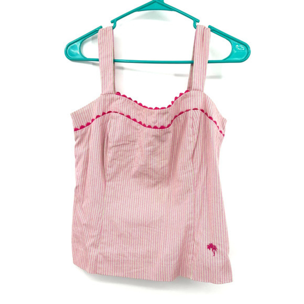 Island Republic size 8 tank top pink green striped scalloped side zip Barbie‎